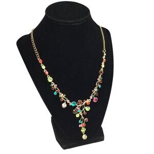 90s Y2K Beaded Vine Gold Tone Chain Link Lobster Clasp Y Fashion Necklace